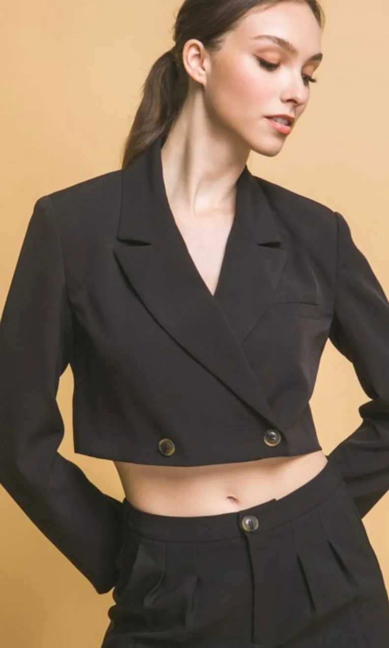 Aracal Black Double Breasted Cropped Blazer Jacket