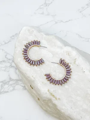 Beaded Burst Hoop Earrings - Purple