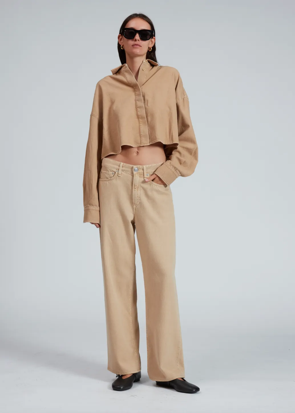 Beatrice Featherweight Crop Shirt - Beige