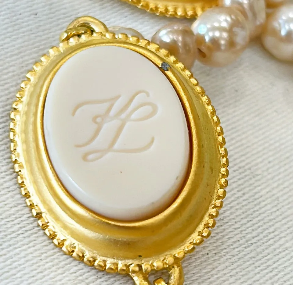 Beautiful rare signed KL initials KARL LAGERFELD vintage fashion jewelry necklace.