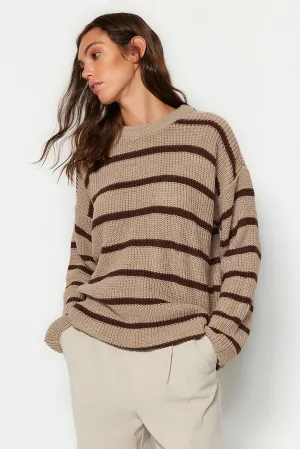 Beige striped sweater top