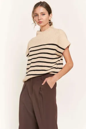 Beige Striped Sweater Vest