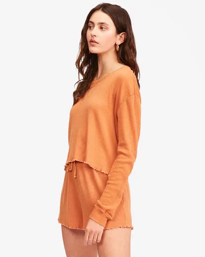 Billabong Pick Me Up Waffle Knit Long Sleeve Top