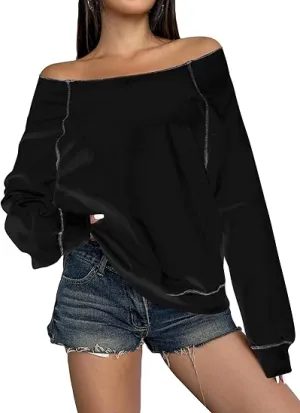 Black Fall Chic Off Shoulder Sweatshirt