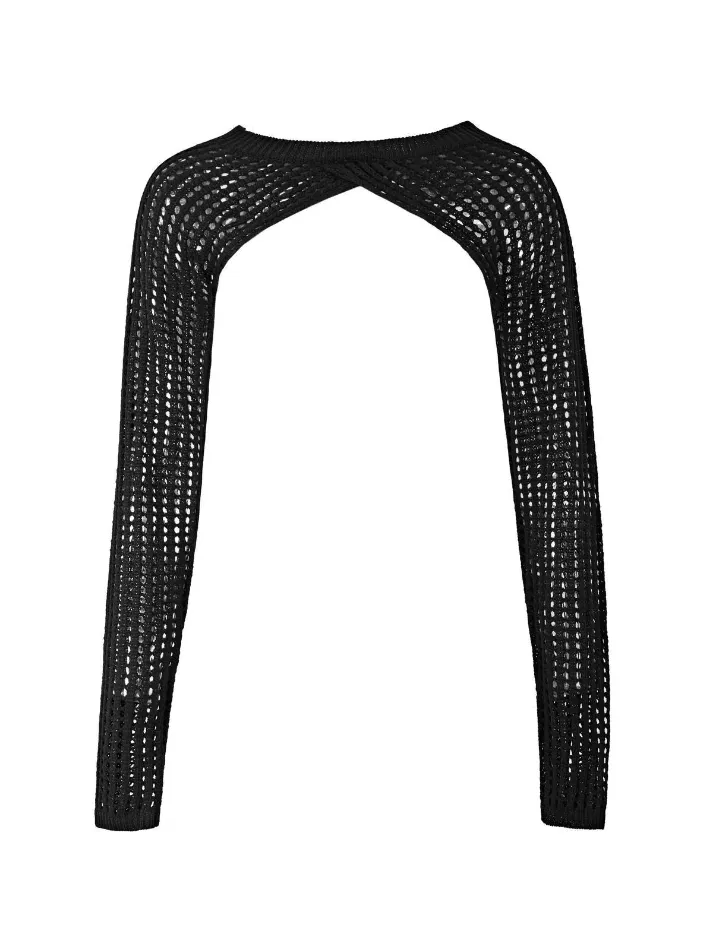 Black Hollow Out Shrug Crochet Knit Top