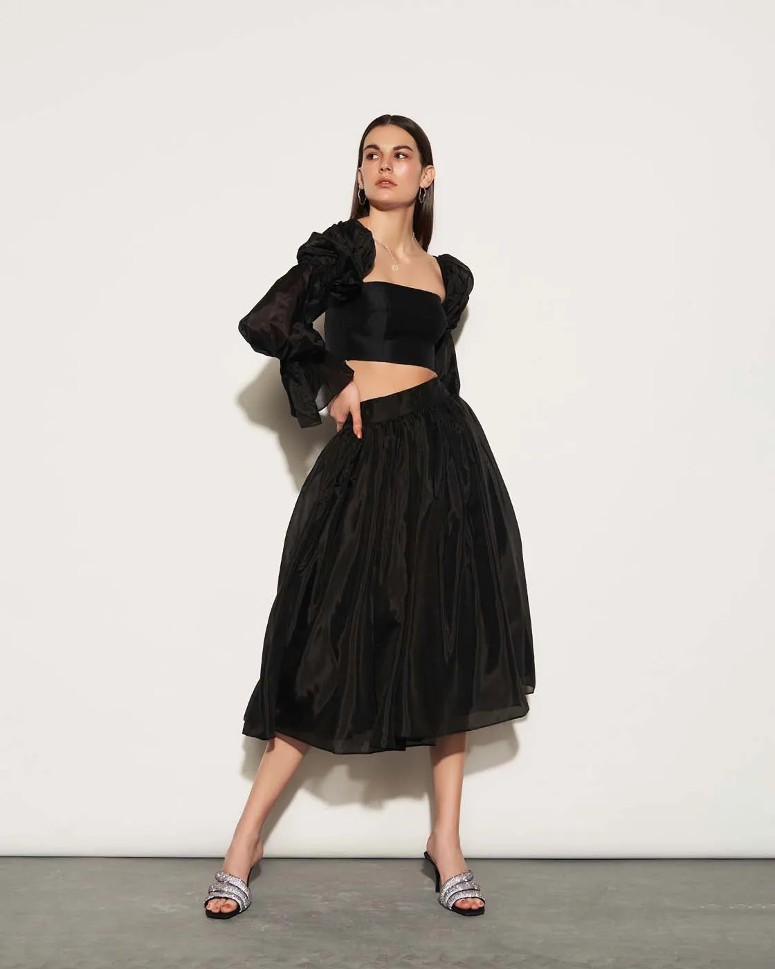 Black Organza Skirt And Blouse Co Ord