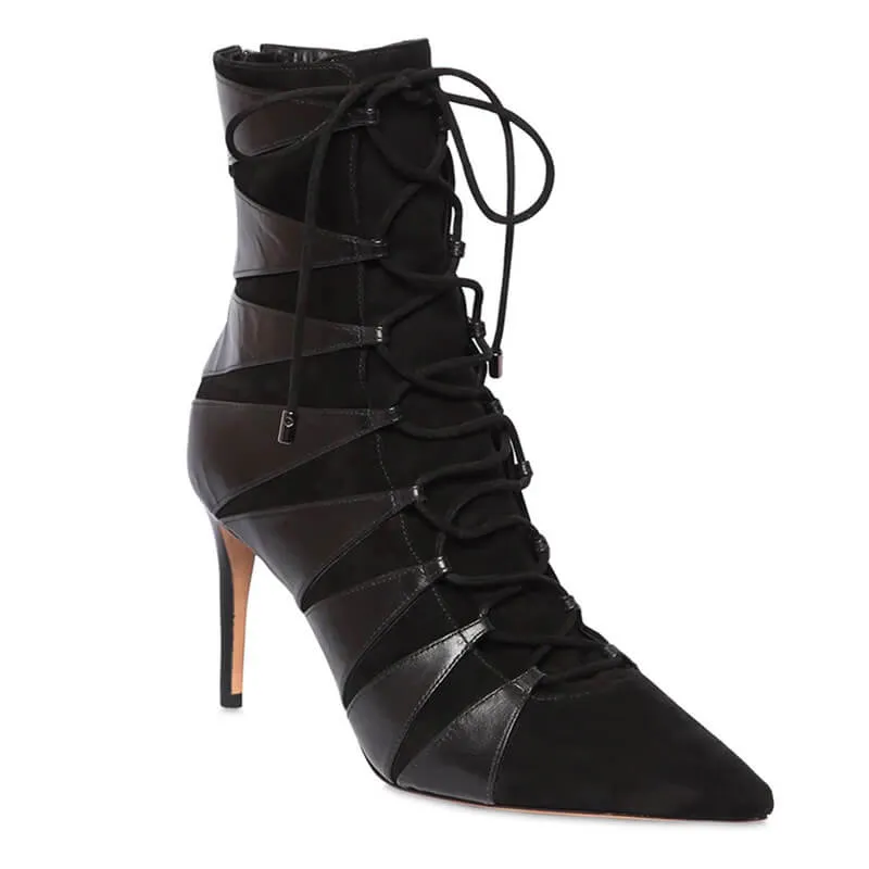 Black Point Toe PU Strap High Heel Ankle Boots