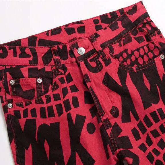 Black print men red jeans