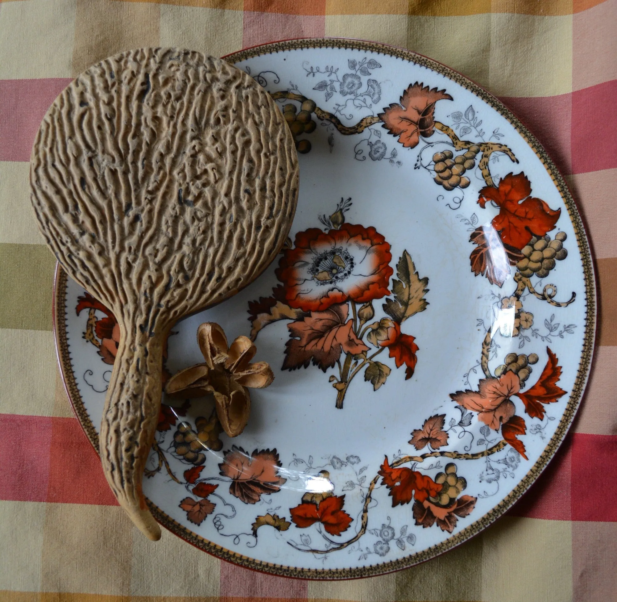 Black Transferware Hand Enameled Lustre Ware Plate Antique Wedgwood Vine Autumn Flowers