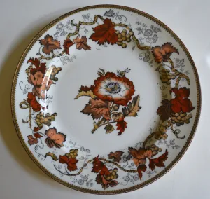 Black Transferware Hand Enameled Lustre Ware Plate Antique Wedgwood Vine Autumn Flowers