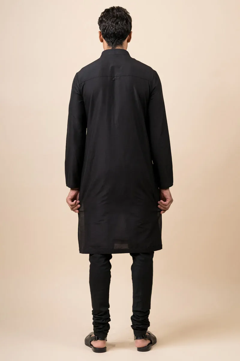 Black Zero Point Collar Kurta