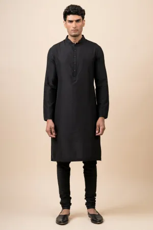 Black Zero Point Collar Kurta