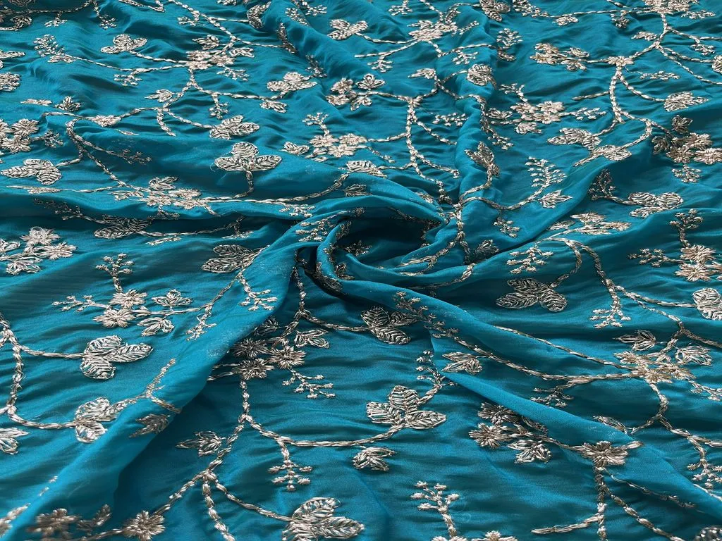 Blue & Rosegold Traditional Dual Shaded Glass Silk Georgette Fabric (Wholesale)