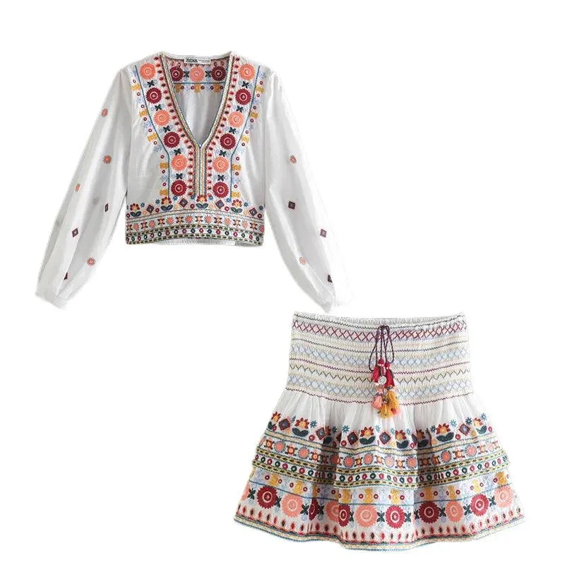 Boho-Chic Autumn Paisley Skirt Set: Fall Fashion for Women