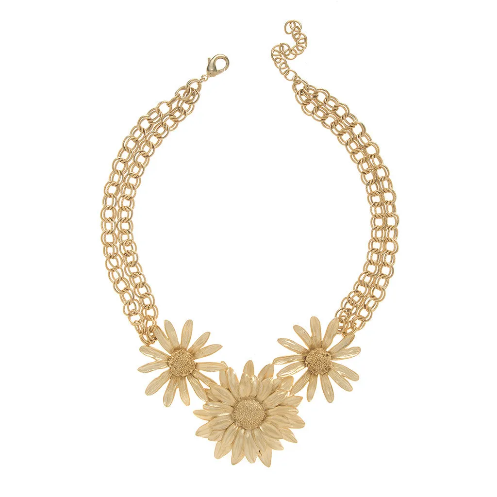 Botanica Mexicana Gold tone Daisy and Sunflower Necklace 16"