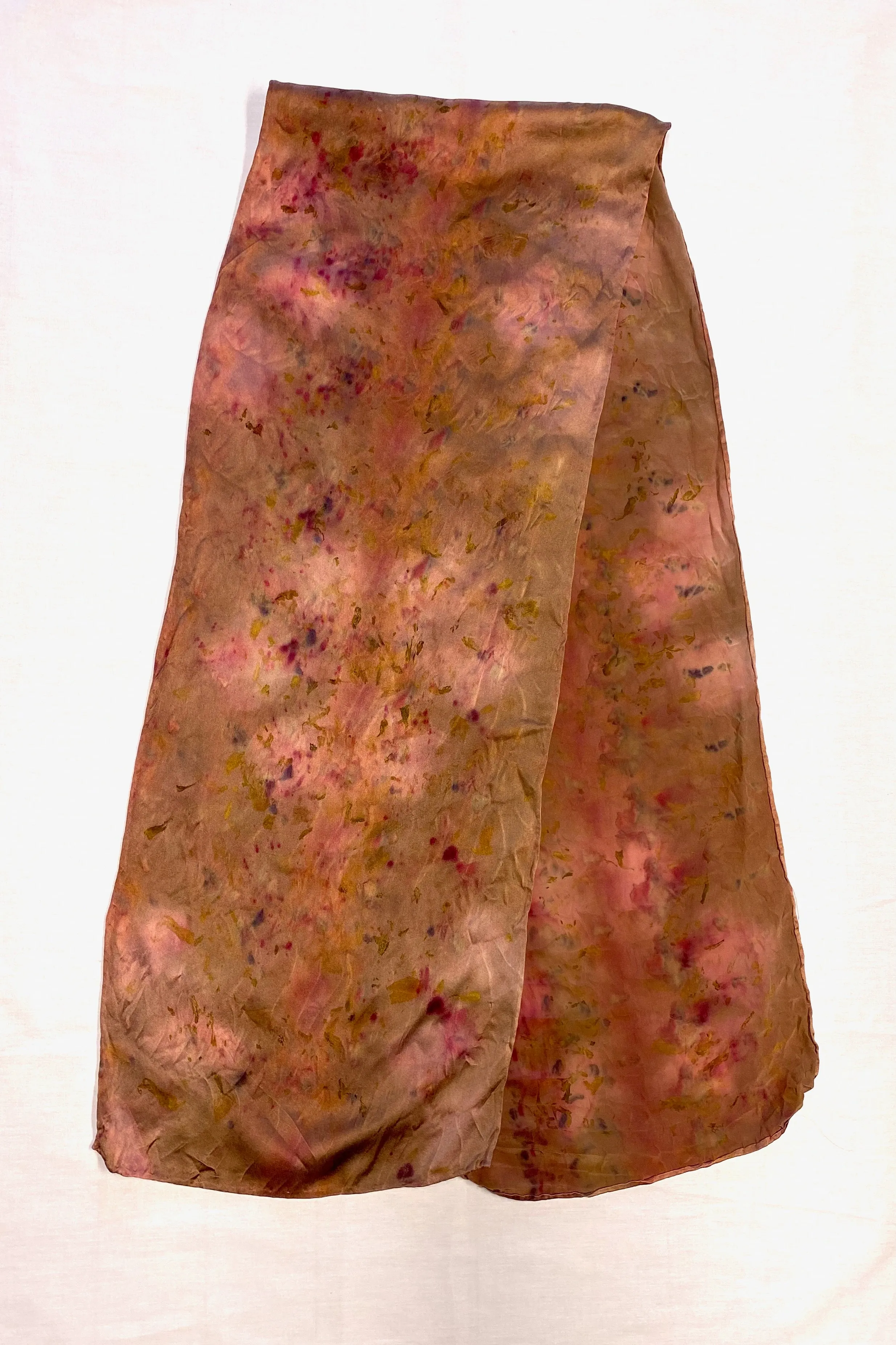 Botanically Dyed Long Silk Scarf in Brown Marble