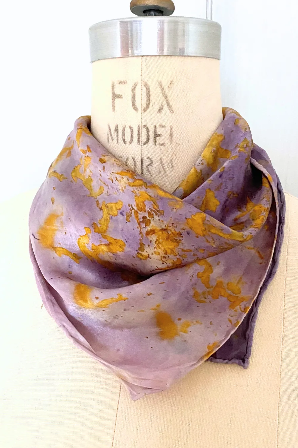 Botanically Dyed Square Silk Scarf in Lavender Foliage