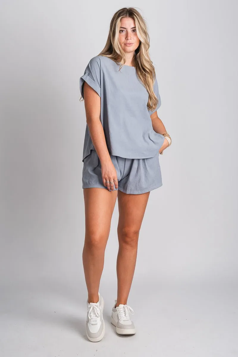 Boxy pocket shorts blue grey