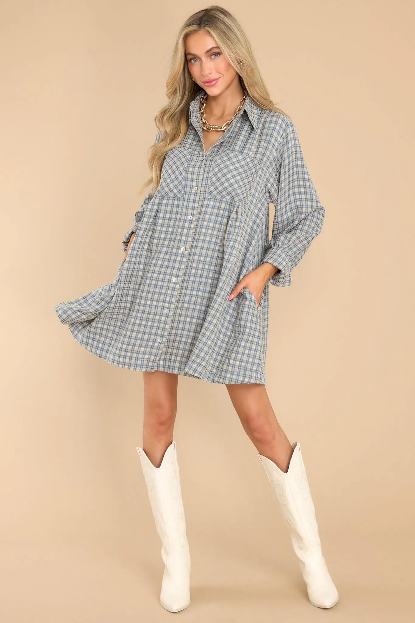 Braver Than Belief Blue Plaid Dress