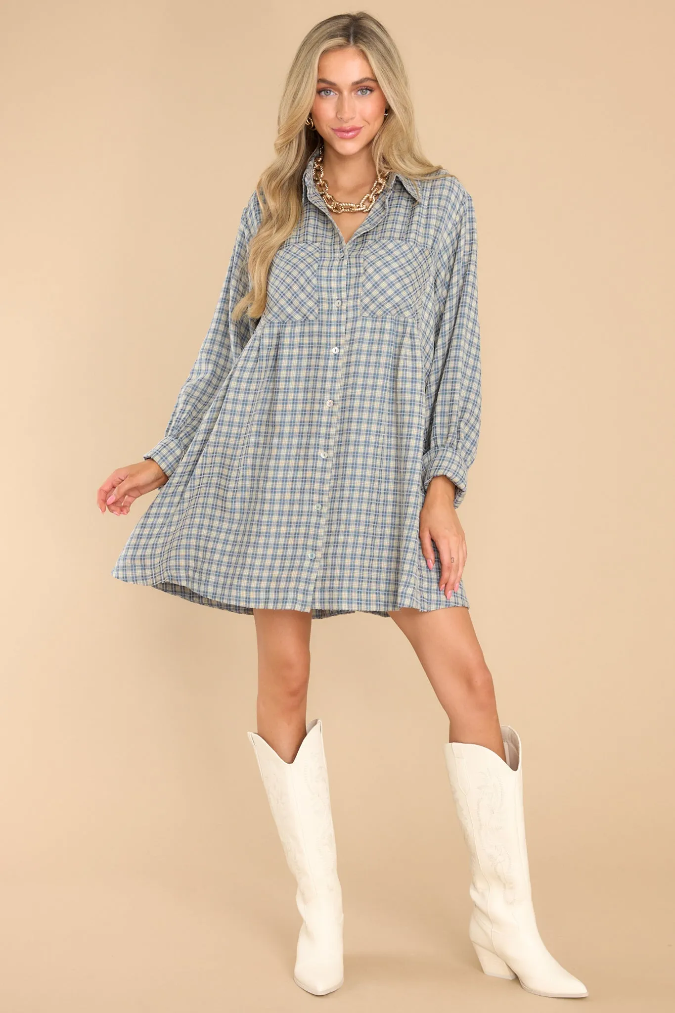 Braver Than Belief Blue Plaid Dress