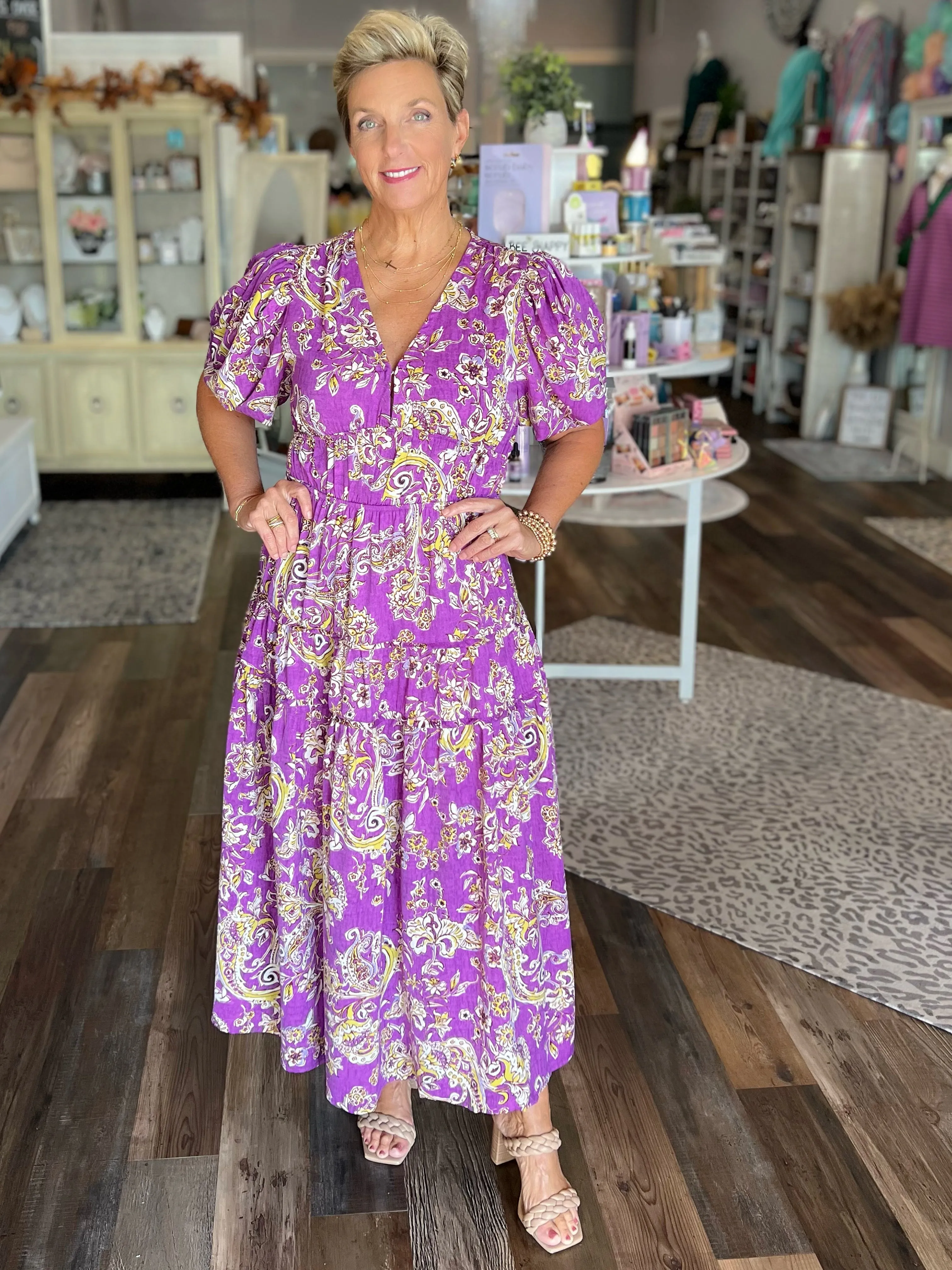 Bubble Sleeve Floral Print Dress