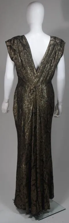 BULLOCKS 1930s Gold and Black Lame Gown Size 8