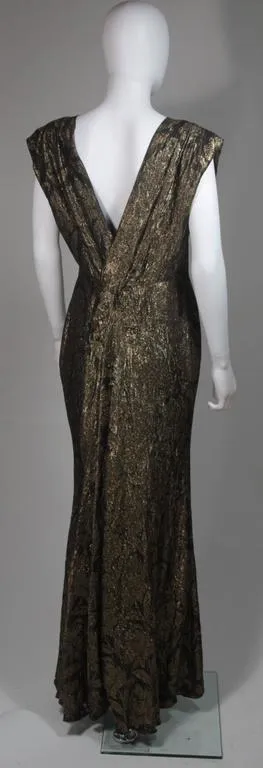 BULLOCKS 1930s Gold and Black Lame Gown Size 8