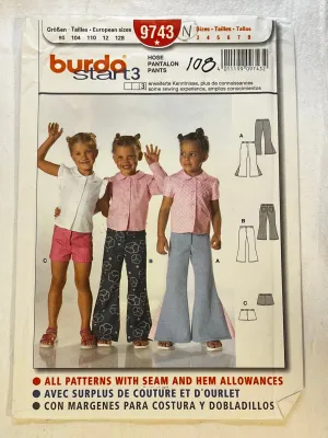 Burda Start 3 9743 Sewing Pattern UNCUT Childrens' Pants & Shorts Sizes 3-8