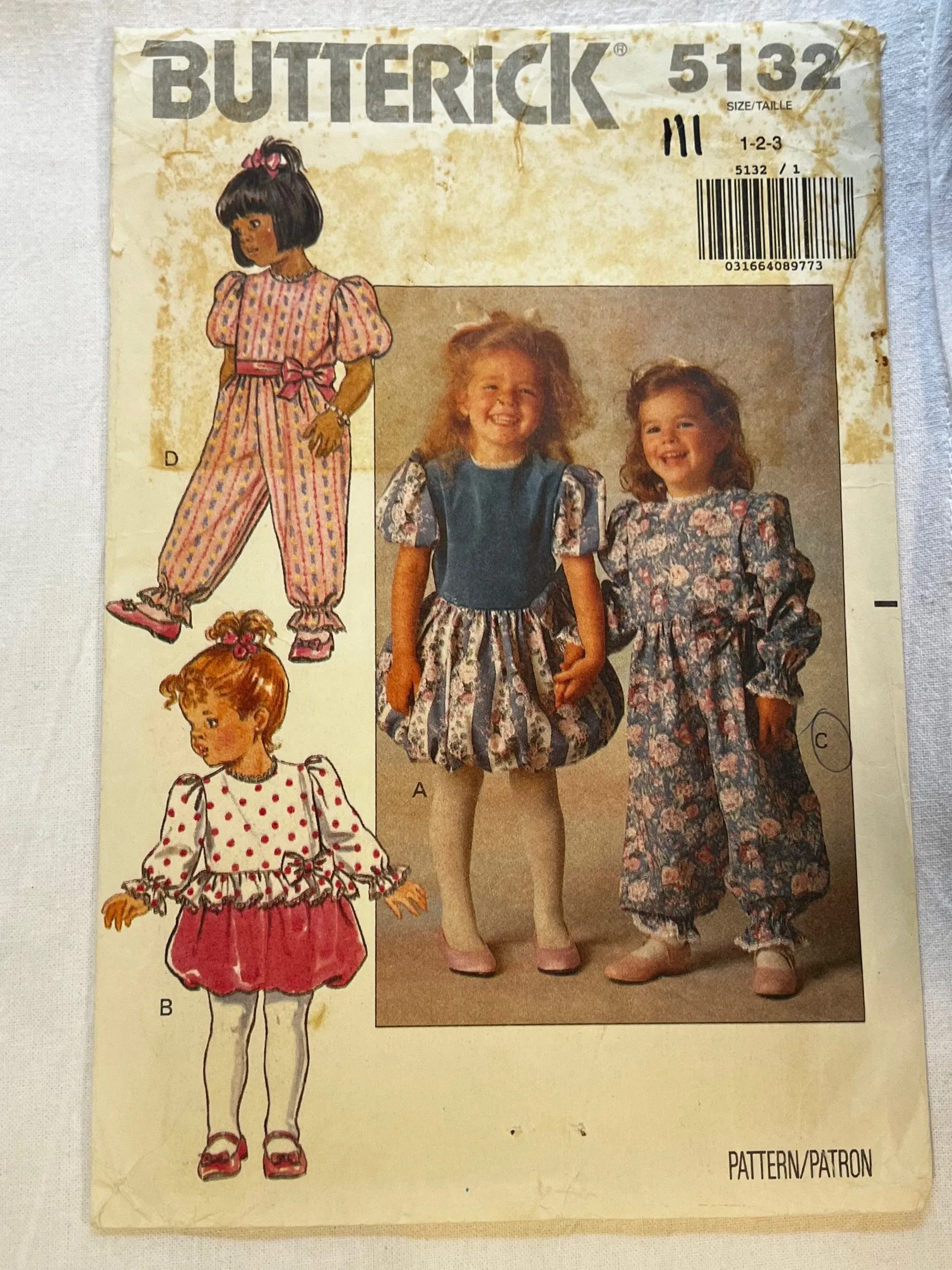 Butterick 5132 Sewing Pattern PARTIALLY CUT Childrens' Dress & Part Pants Sizes 1-3