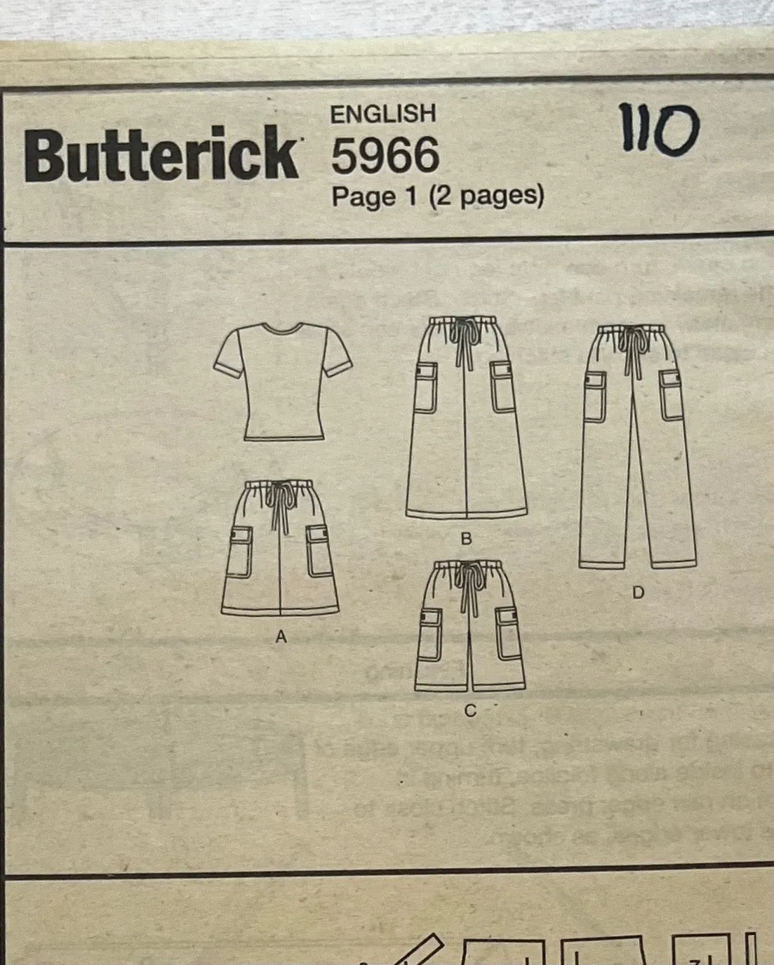 Butterick 5966 Sewing Pattern PARTIALLY CUT Girls' Top, Skirt, Shorts, & Pants Sizes 12, 14, 16