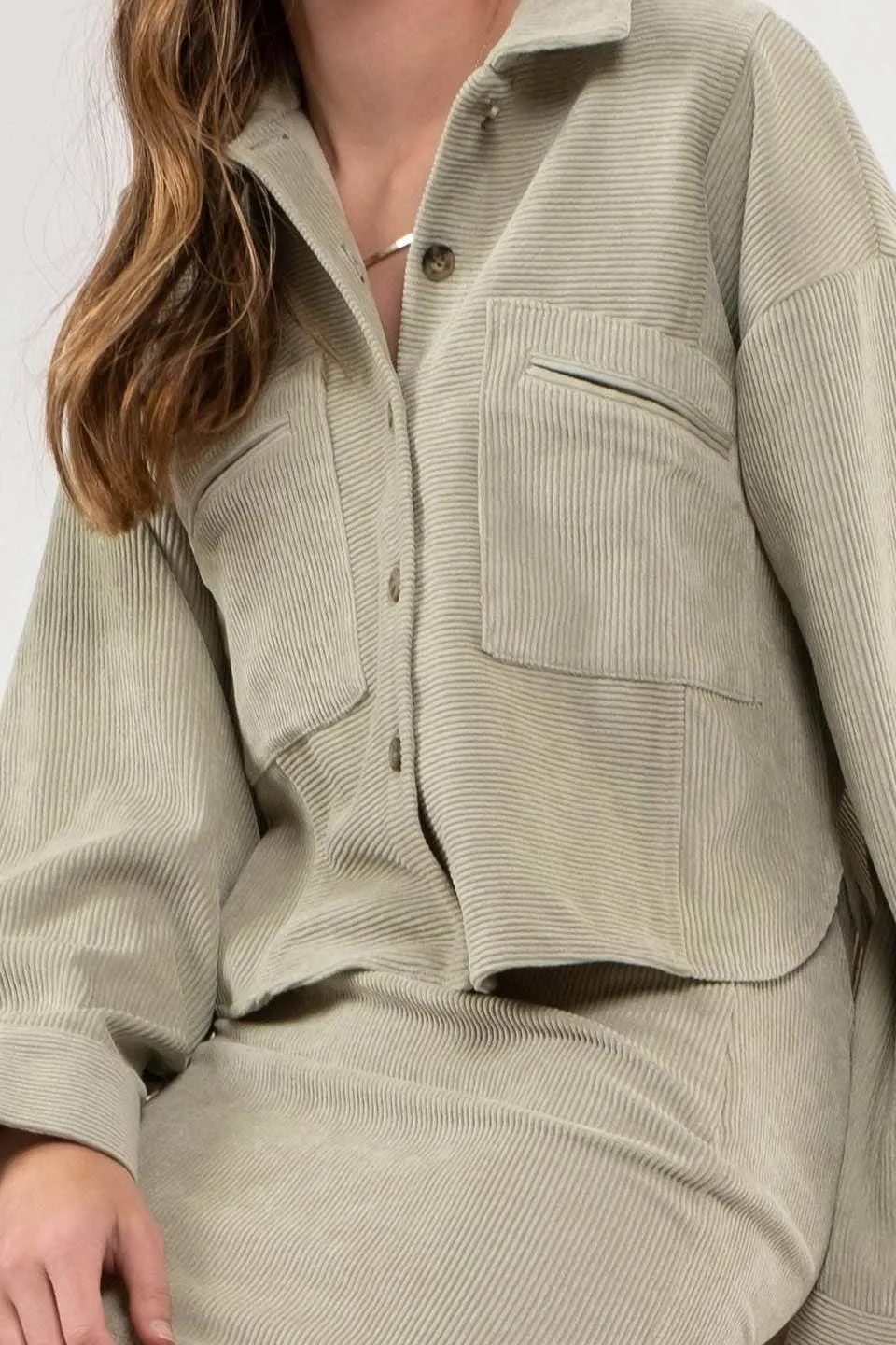 BUTTON UP RIB KNIT JACKET: DUSTY SAGE