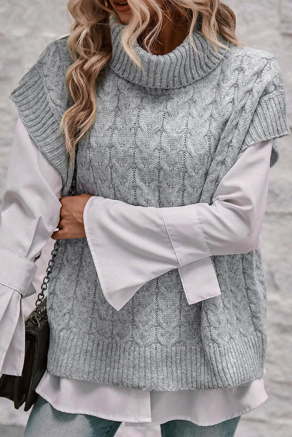 Cable Knit Turtleneck Batwing Sleeve Sweater