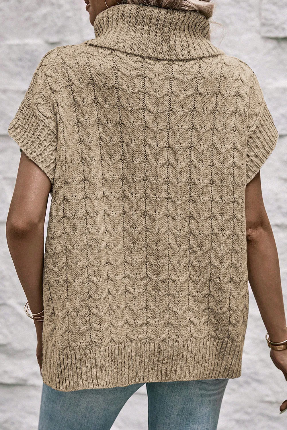 Cable Knit Turtleneck Batwing Sleeve Sweater