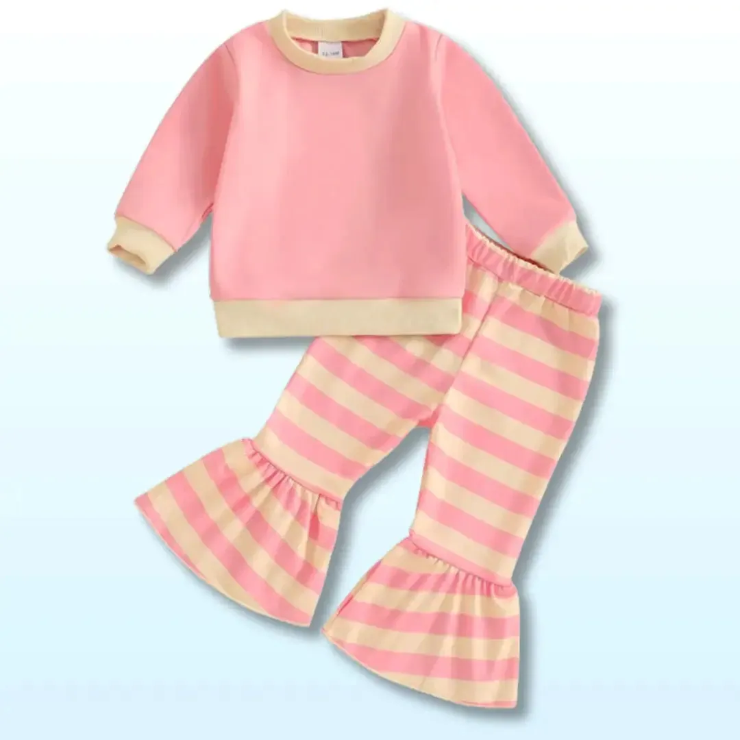 Candy Stripes Casual 🍬 Long Sleeve Sweatshirt   Striped Flare Pants (18M-5T)