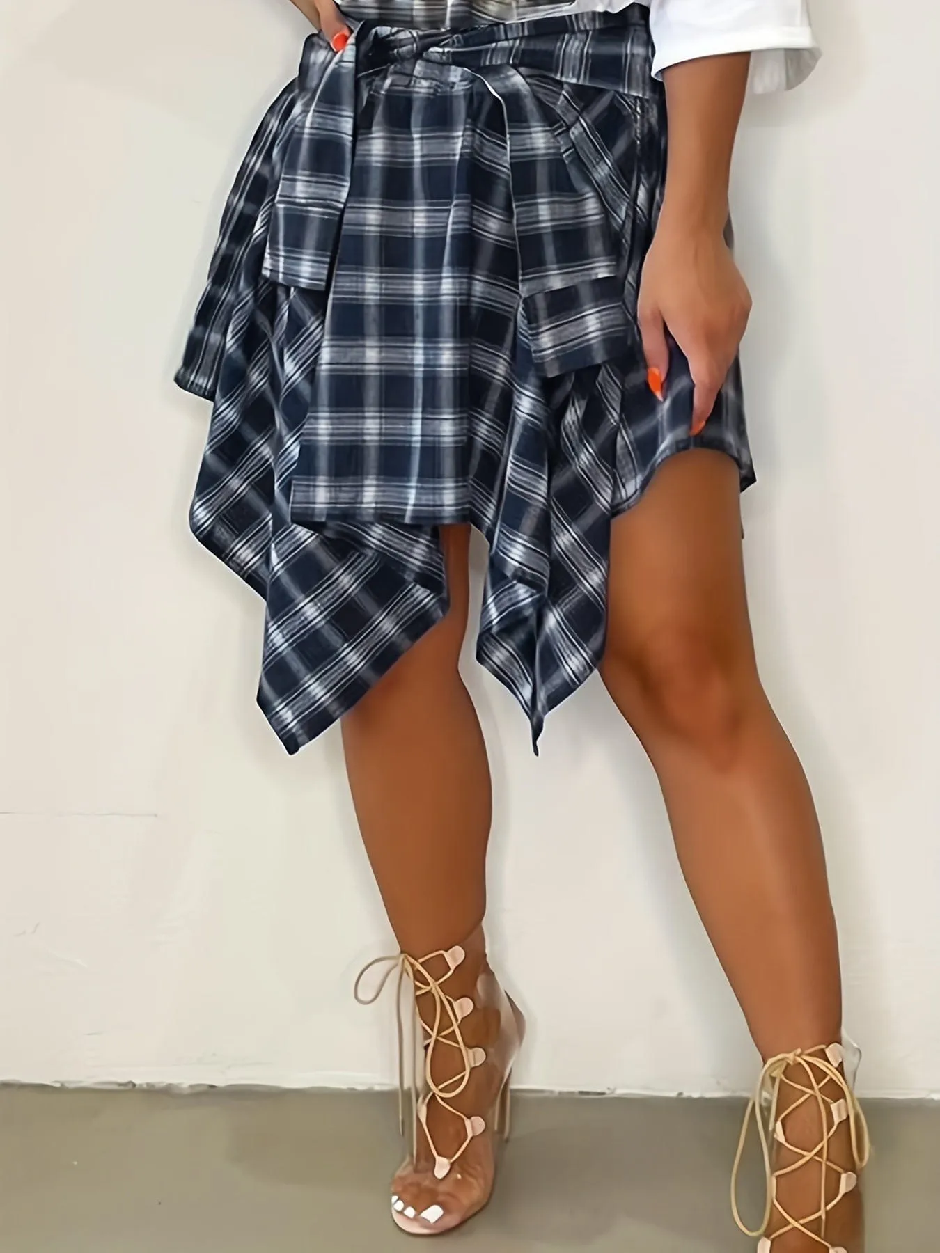 Casual Chic Plaid Asymmetrical Hem Midi Dress