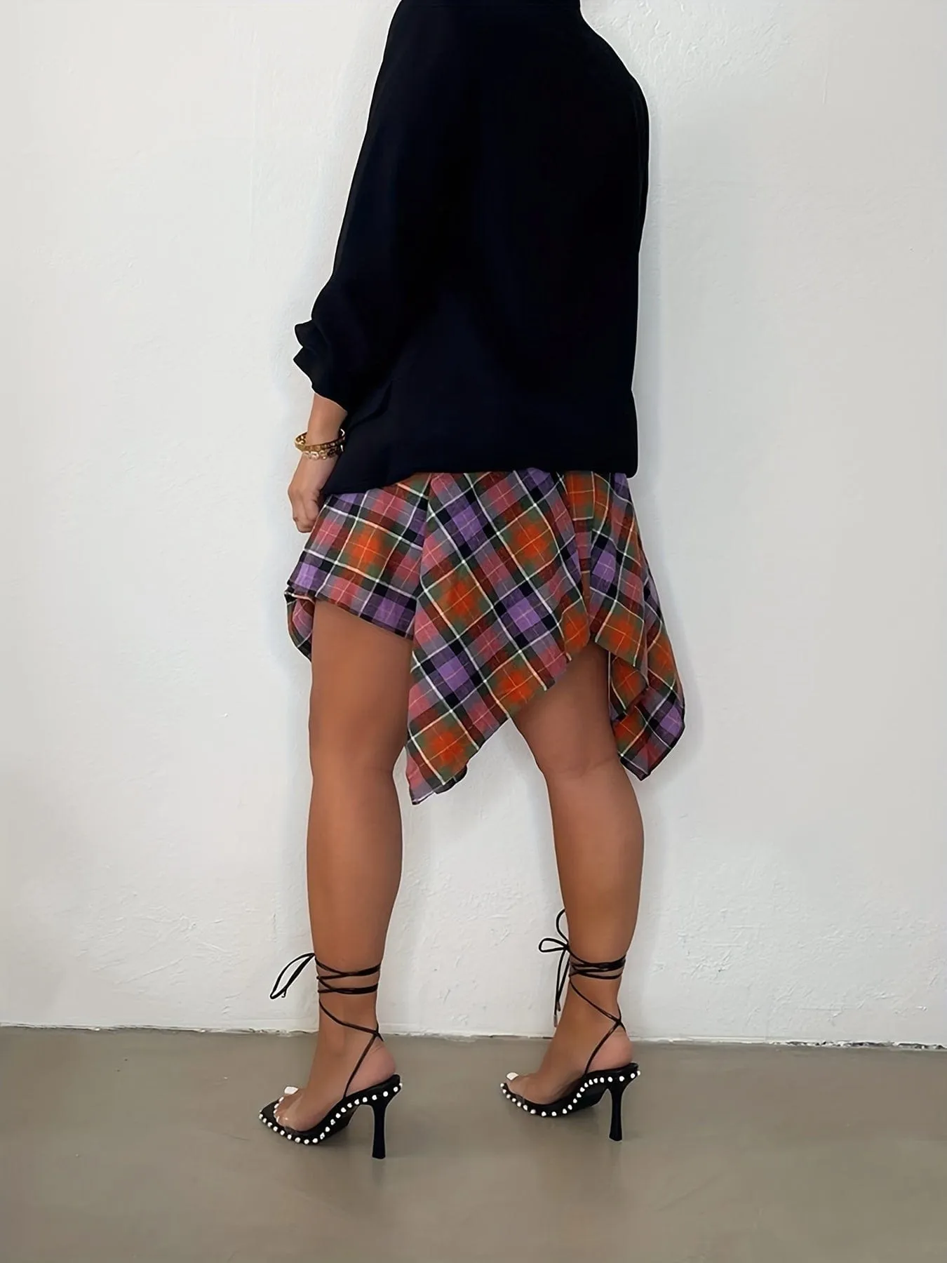 Casual Chic Plaid Asymmetrical Hem Midi Dress