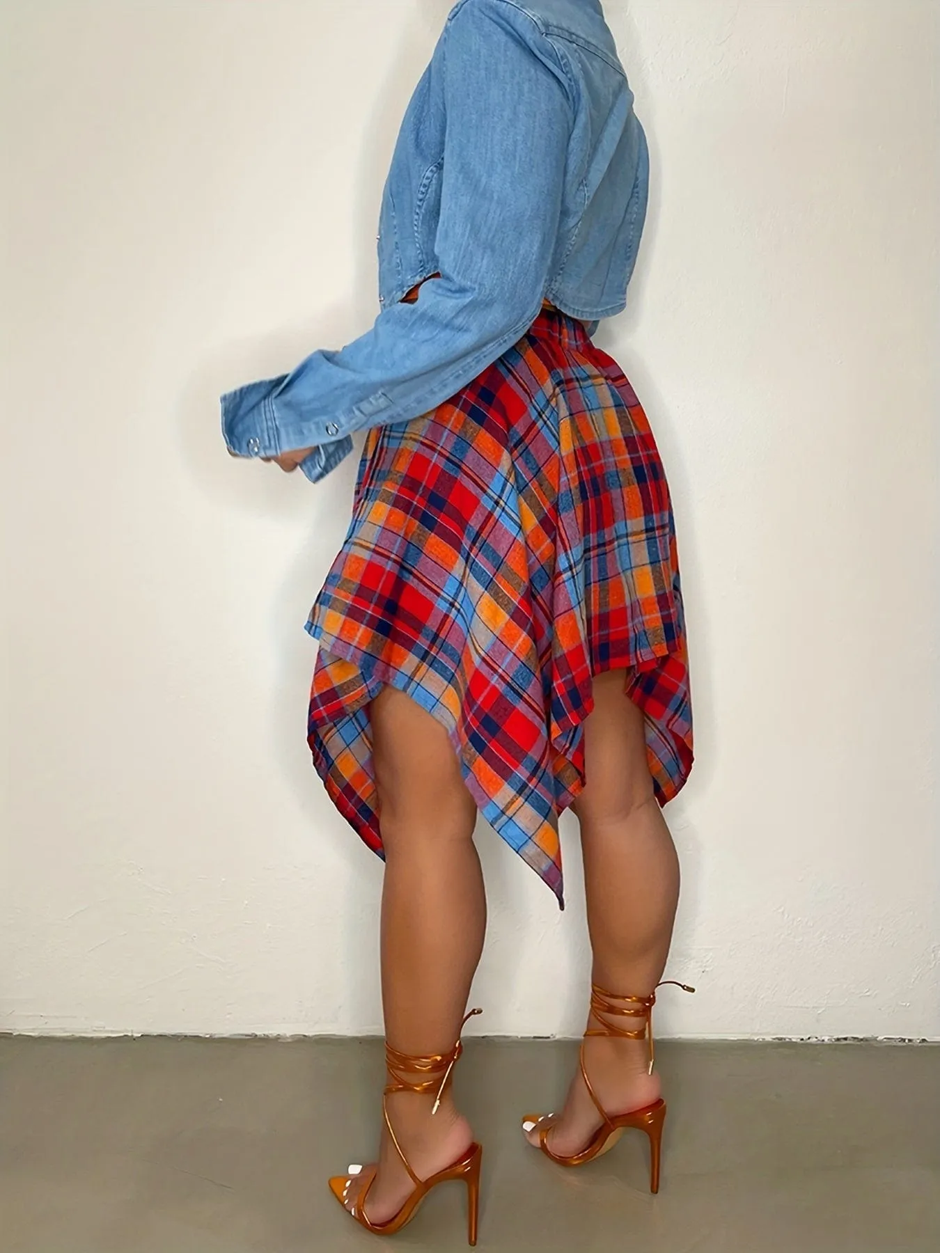 Casual Chic Plaid Asymmetrical Hem Midi Dress