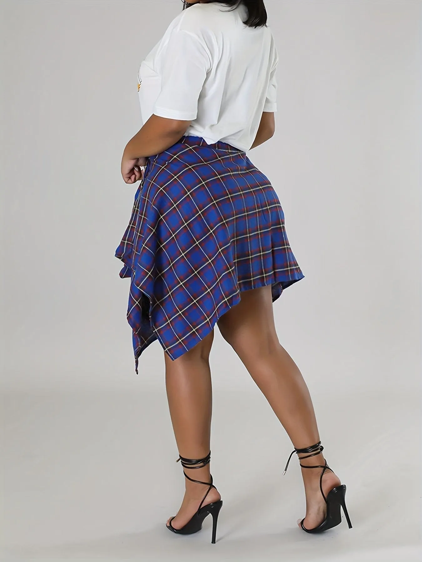 Casual Chic Plaid Asymmetrical Hem Midi Dress