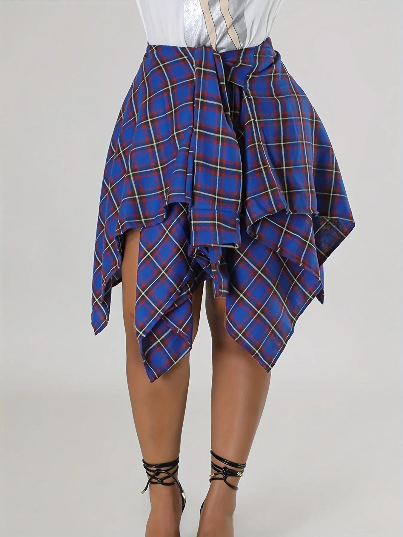 Casual Chic Plaid Asymmetrical Hem Midi Dress