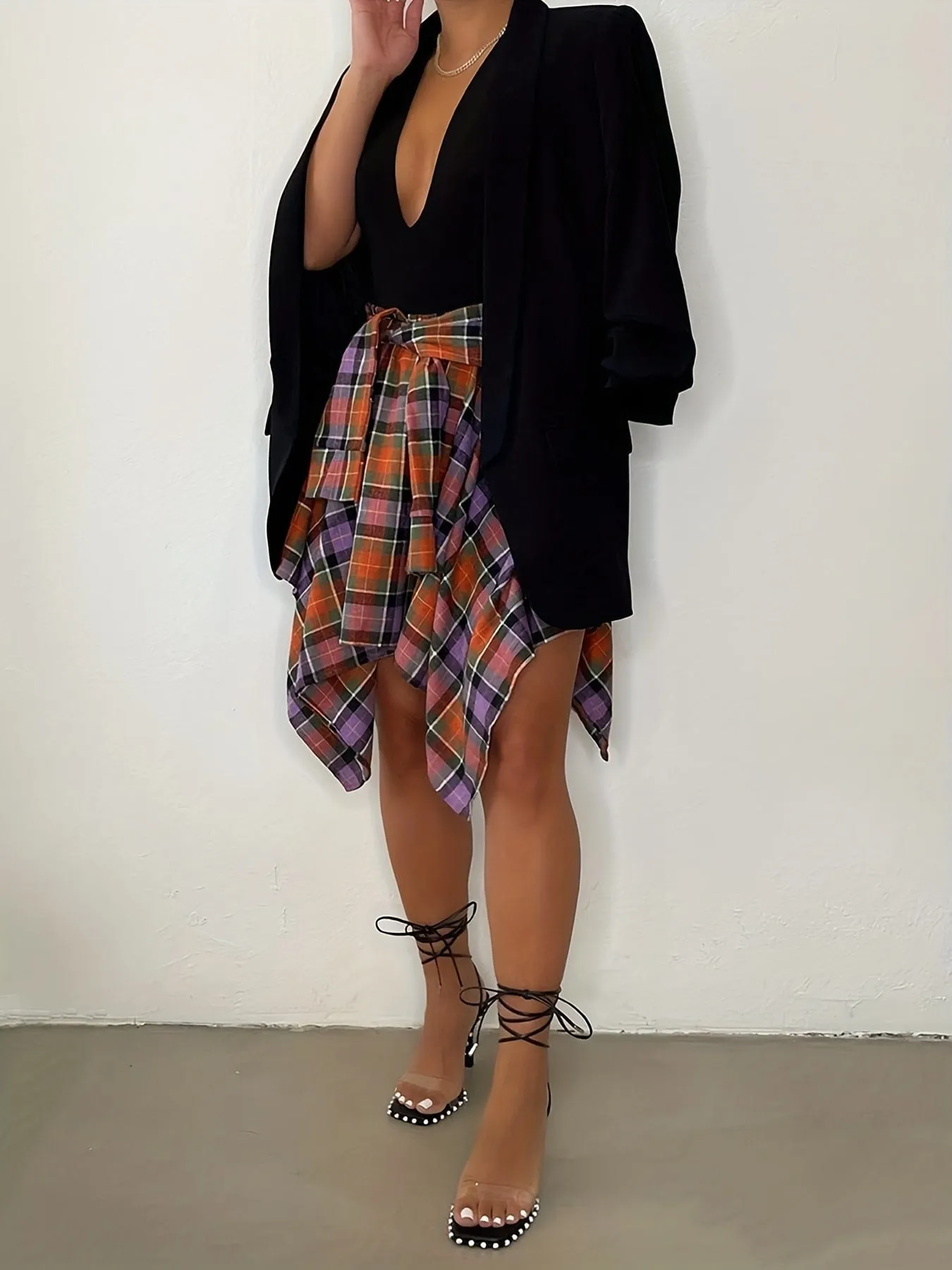 Casual Chic Plaid Asymmetrical Hem Midi Dress