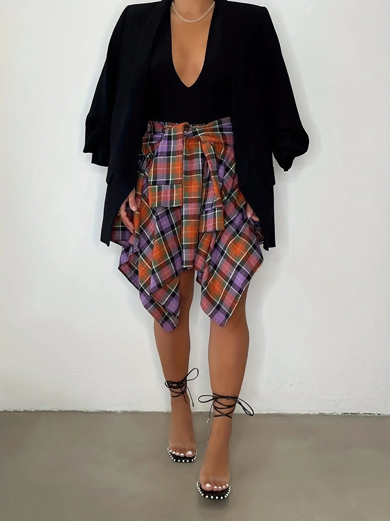 Casual Chic Plaid Asymmetrical Hem Midi Dress