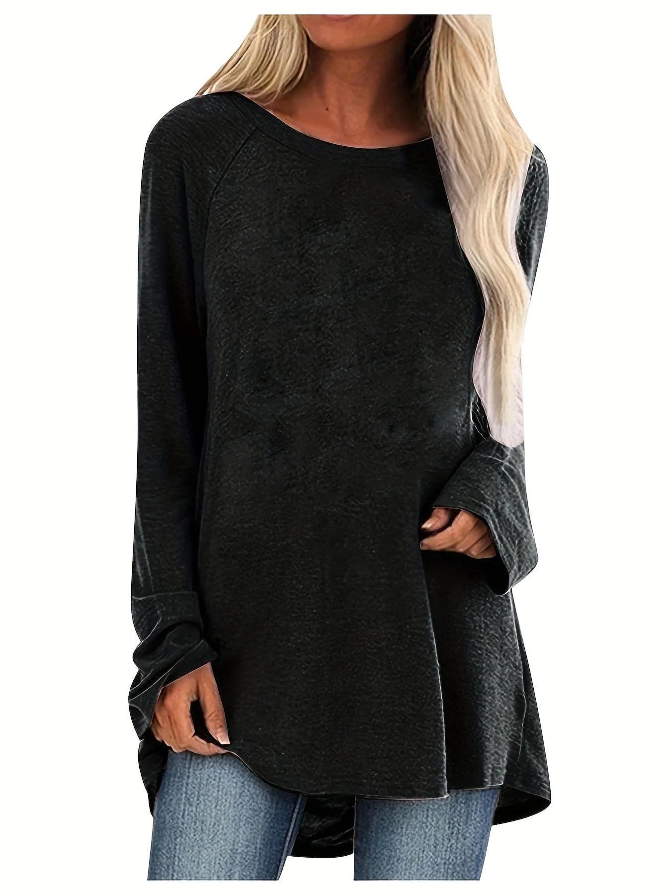 Casual Solid Raglan Sleeve Mid Length T-Shirt