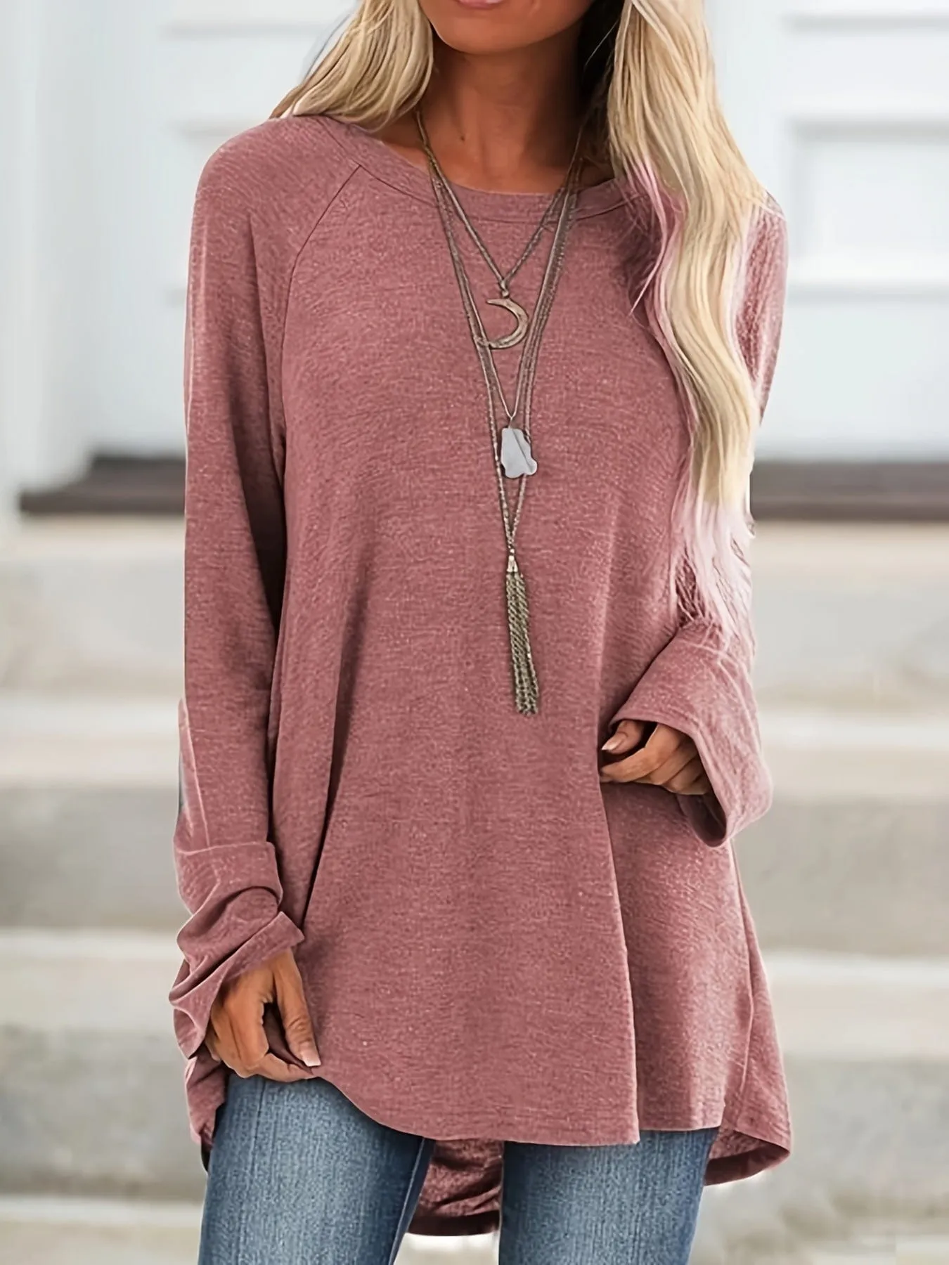 Casual Solid Raglan Sleeve Mid Length T-Shirt