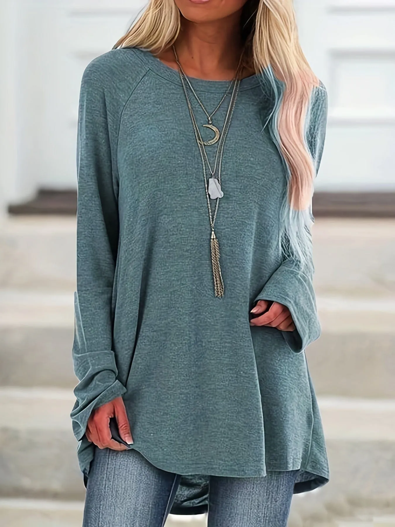 Casual Solid Raglan Sleeve Mid Length T-Shirt