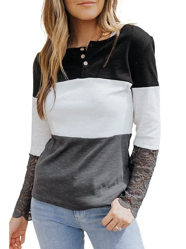 Casual Stylish Boat Neck Color Block Long Sleeve Sweater