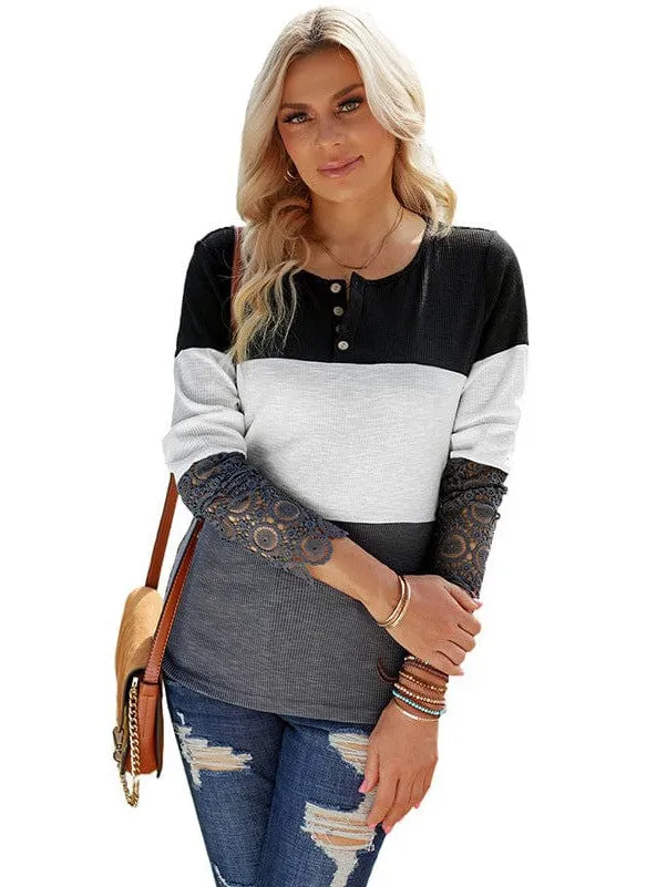 Casual Stylish Boat Neck Color Block Long Sleeve Sweater