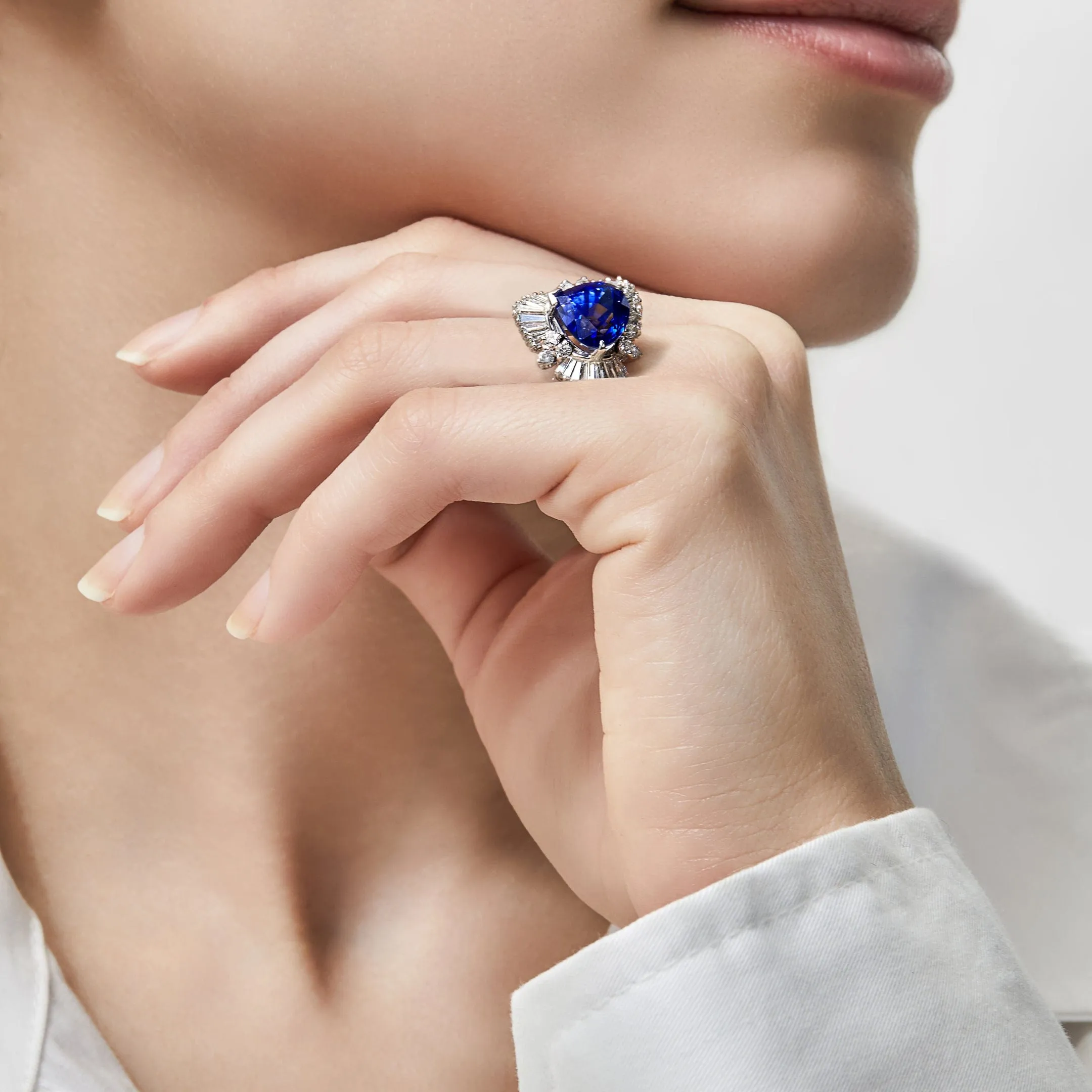 Ceylon Pear Shape Sapphire and Diamond Ring