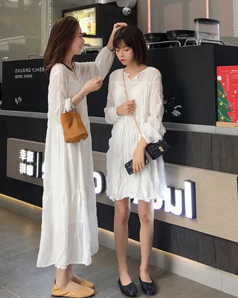 Chic Long Sleeve White Chiffon Summer Dress