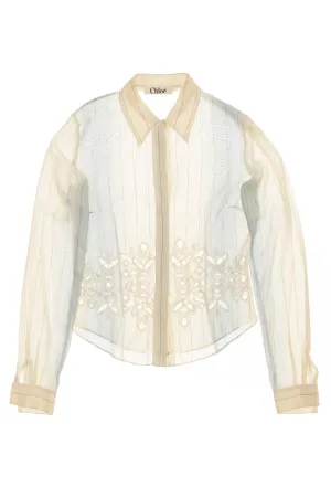 Chloe - Light Blue and Tan Long Sleeve Button Down with Cut Outs - FR 38