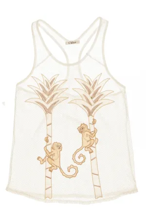 Chloe - White Fish Net Tank with Monkeys and Palm Trees - FR 38